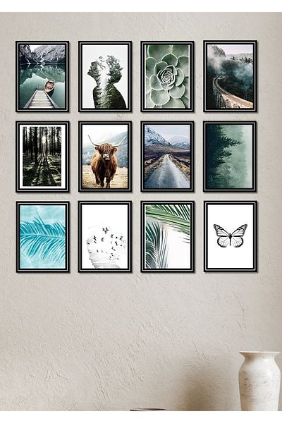 NT Handmade 12 Pieces Frame Look Nature Wall Decor Painting Set for Living Room Living Bedroom