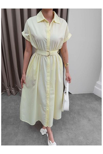 Julidress Rochie cămașă cu curea cu nasturi galben deschis