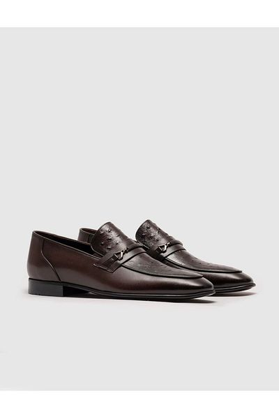 Cabani Men's Genuine Leather Brown Buckle Classic Shoes