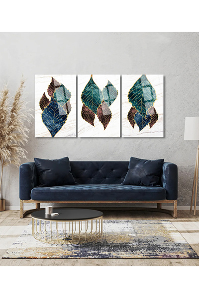 TAULART SET DE 3 PIESE CU DETALII MODERNE AURII CU APELARE DE CULOARE, TABLA DE STICLA DE LUX, INEDITĂ, CADOU DE CASĂ