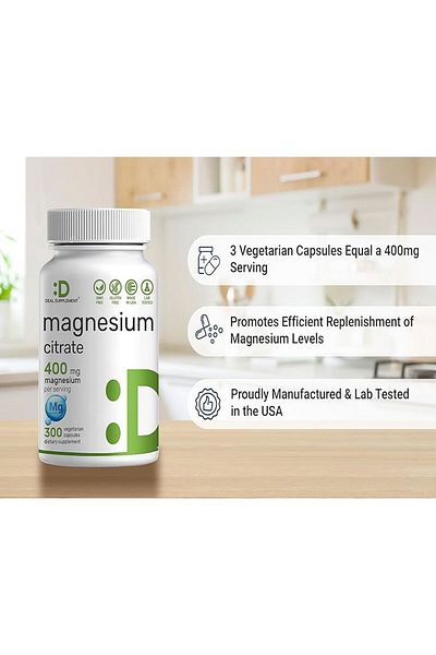 DeaL Supplement Magnesium Citrate 400 mg Per Serving, 300 Veggie Capsules