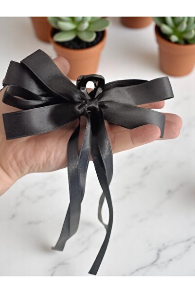 BeyzHal Μαύρο κλιπ μαλλιών με φιόγκο και κορδέλα, κομψό γυναικείο μοντέλο με ...