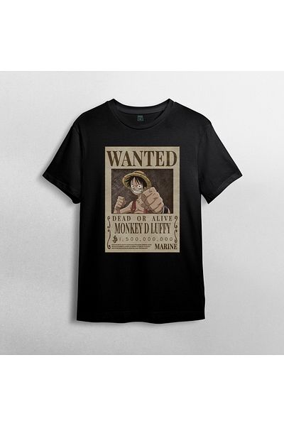 Pixxa Ζητείται One Piece Luffy Unisex 100% βαμβακερό μπλουζάκι με λαιμόκοψη μοντέλο 1