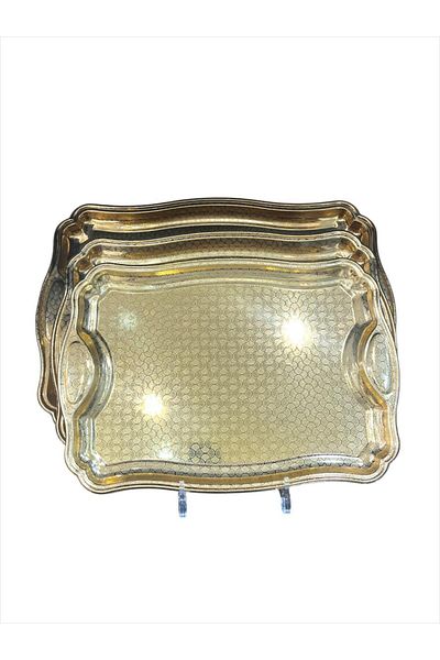 aljahwari 3piece golden serving tray set
