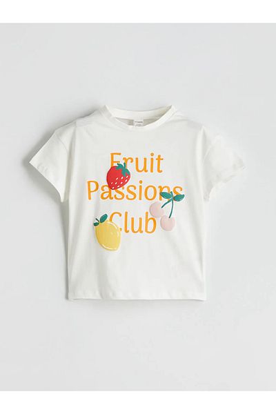 LC Waikiki Lcw Kids Ecru Combed Cotton Printed Girls T-Shirt and Shorts 2 Pack