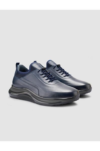 Cabani 100% Genuine Leather Navy Blue Lace-Up Men's Casual Shoes