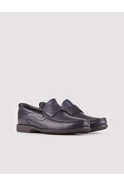 Cabani Genuine Leather Navy Blue Non-Slip Rubber Sole Men's Casual Shoes