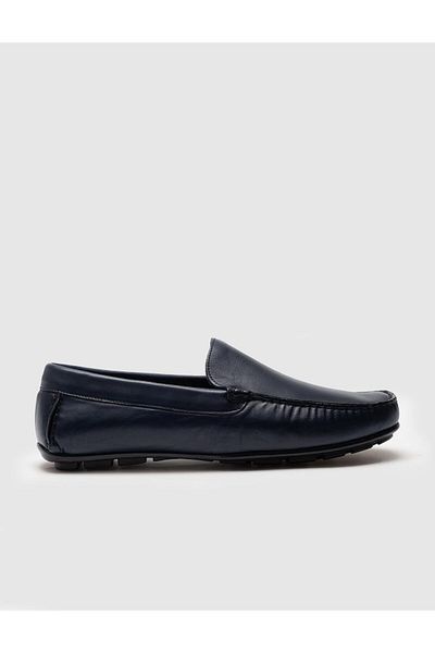 Cabani Genuine Leather Navy Blue Summer Men's Loafer Shoes