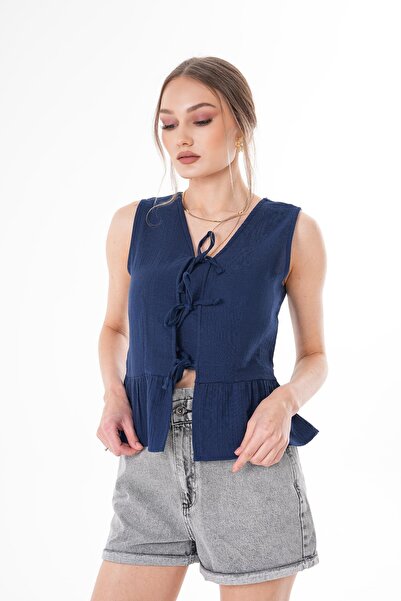 soi fashion Μπλούζα μουσελίνα με λεπτομέρεια με δαντέλα στο μπροστινό μέρος N...