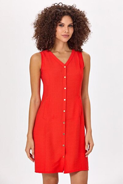 İKİLER Önü Çıtçıtlı Kolsuz Elbise 025-4020