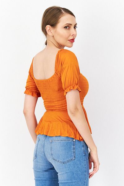 Guess Women Square Neck Short Sleeves Rize Smocked Top, Gold Flake