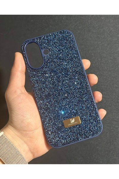 HYPERSOFT Iphone 16 (6.1 inç) Uyumlu Telefon Kılıfı Parlak Pırlanta Taşlı Elm...