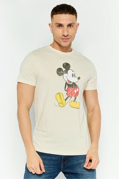 GAP x Disney Men Crew Neck Graphic Print Short Sleeves T-Shirt, Beige