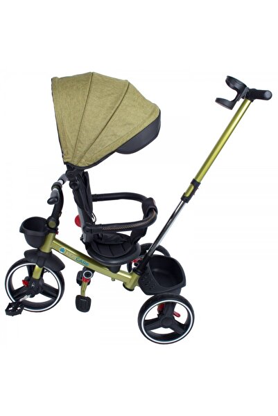 KidsCare Foldable tricycle for children in khaki, rotating seat, sun canopy, parent handle