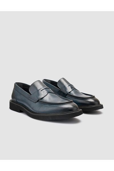 Cabani 100% Genuine Leather Navy Blue Men's Classic Shoes