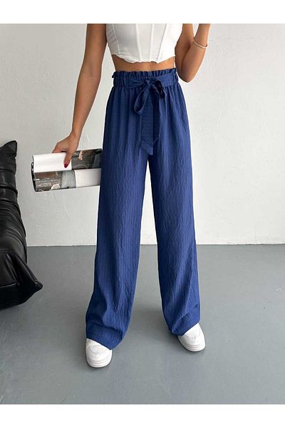 ByMisa Store Saks Blue High Waist Linen Trousers