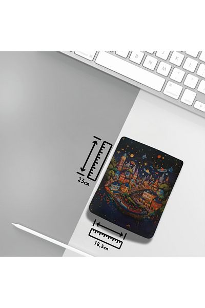 IVART لوحة ماوس مستطيلة الشكل مطبوعة من Illustrator City and Sky مع مسند للمعصم