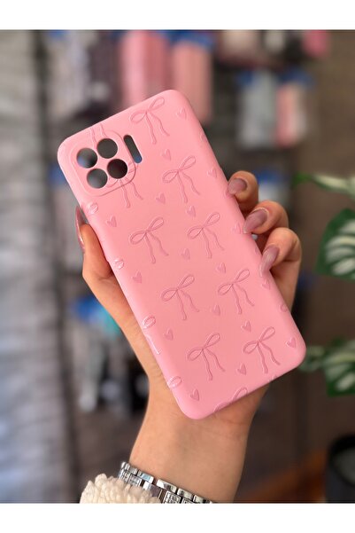 Store Oppo Reno 4 Lite Compatible Heart and Ribbon Patterned Velvet Silicone Case