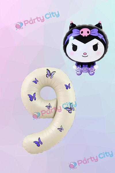 Party City 9 Years Old Butterfly Cream Πολύχρωμο Αλουμινόχαρτο Μπαλόνι - Μπαλόνι Kuromi Foil