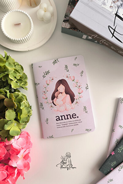 Flowery Paper ANNE ve Erkek Bebek Çizgili defter, Zımba Defter, A5 ,Not defteri