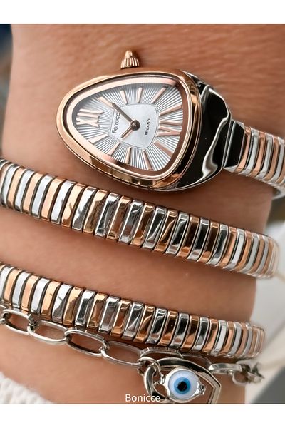 Ferrucci Yellow Color, Steel Cord, Waterproof, Snake Model Women's Wristwatch Bracelet in Special Gift Box