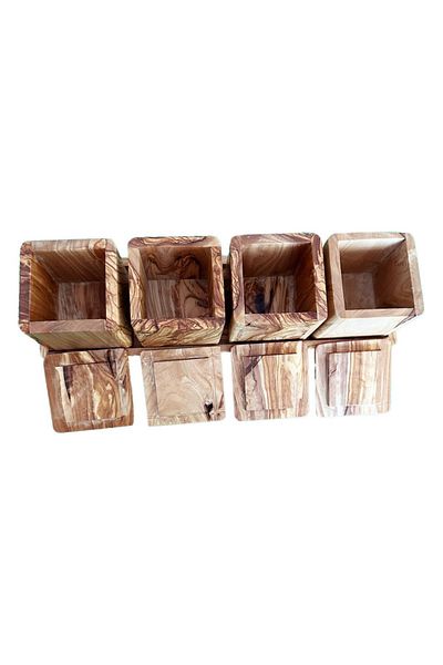 hanartz Olive Tree Handmade Set of 4 Spice Jars + Natural Wooden Case |   Rustic Kitchen Decor