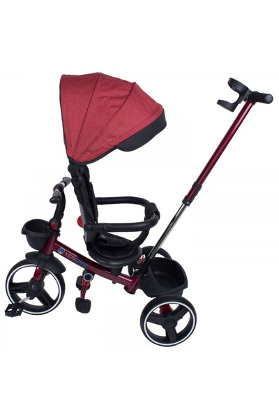 KidsCare Red folding children's tricycle, rotating seat, sun canopy, parent handle