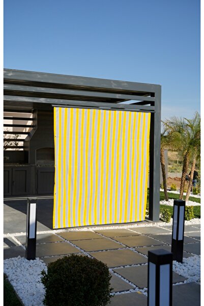 ALTINPAMUK Elit Balkon Perdesi Enxboy Seçenekli Kuşgözlü Balkon Perdesi-balkon Brandası Sarı Gri Ty901