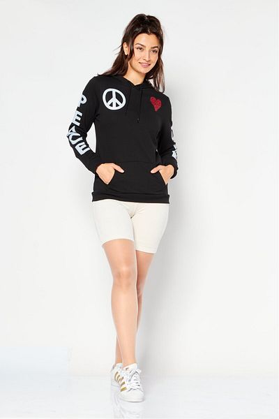 Love Moschino Women Hooded Neck Graphic Sweatshirt, Black