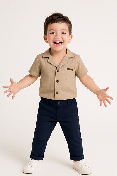 DUBAİ ÇOCUK Boy's Short Sleeve Linen Shirt and Trousers Suit Eid