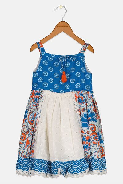 Willow & Whistle Toddlers Girl Square Neck Sleeveless Allover Print Dress, Blue