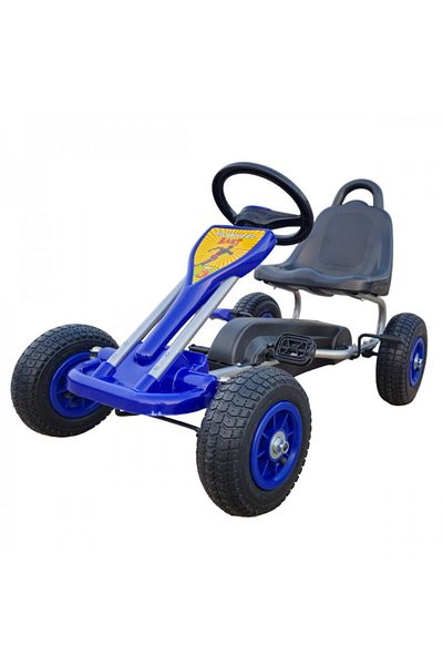 KidsCare Kart cu pedale pentru copii, culoare albastru, frana de mana, pentru 3-6 ani, roti gonflabile