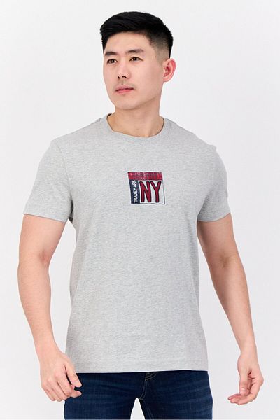 Esprit Men Crew Neck Short Sleeve Brand Logo T-Shirts, Heather Grey