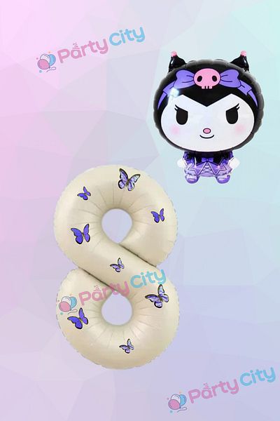 Party City Μπαλόνι με φύλλο αλουμινόχαρτο με πεταλούδα 8 ετών - Μπαλόνι με φύλλο αλουμινίου Kuromi