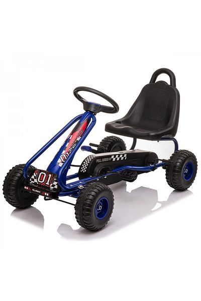 KidsCare Kart cu pedale pentru copii, culoare albastru, frana de mana, pentru 3-6 ani, scaun reglabil