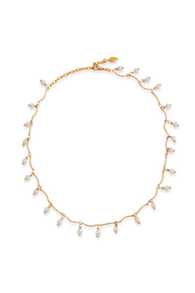 Pinart Pirinç Üstü Altın Kaplama Inci Detaylı Kolye- Kısa Kullanım Için Choker Kolyepnrtb001391