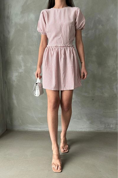 Betimoda Μίνι φόρεμα με κοντό μανίκι Gingham ροζ