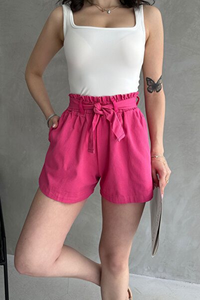 bacc Női fukszia laza szabású, összegyűjtött derék rövidnadrág zsebekkel Bcdf- 233304