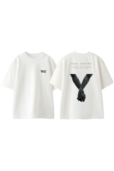 THEWERT Tricou supradimensionat alb din bumbac cu imprimeu pe spate Bad Omens God Finds Me