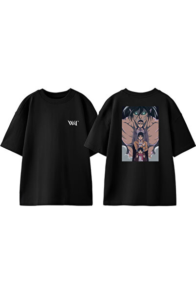 THEWERT Attack On Titan Growing Tasarım Sırt Baskılı Pamuk Siyah Oversize T-s...