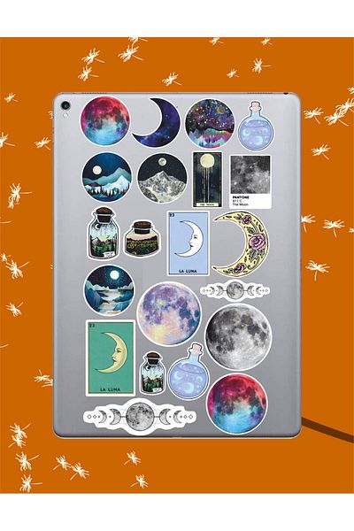 hediyenebak Moon Moon Sticker Set - Laptop Agendas Notebook Tablet Phone Notebook Sticker