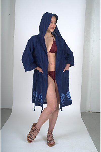 lalinehome Etnik Detaylı Lacivert Kimono