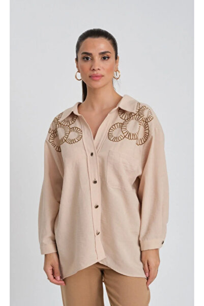 no 21 pera Kadın Nakışlı Keten Gömlek