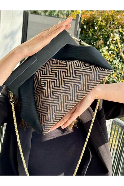 JOPHIEL Patchwork Chain and Wooden Scholarship Bag - Hand, Arm and Shoulder Bag