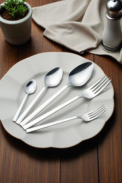 ÖZBURAK Sırma Sade Daily Model 12-Person 60-Piece Fork Spoon Set Economical Set