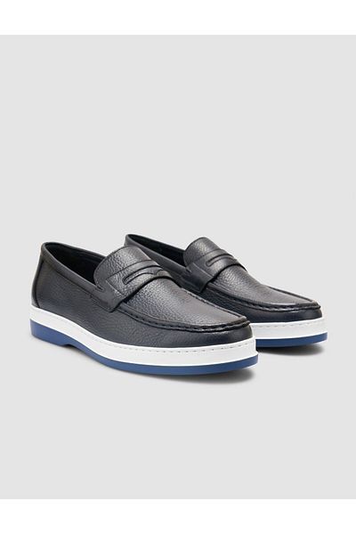 Cabani 100% Genuine Leather Navy Blue Men's Loafer