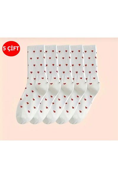 Amur 5 Pairs Women's Heart Detailed College Socks