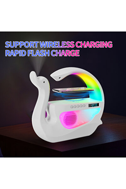 İMEXTECH 6'sı 1 Arada Kuğu Nemlendirici RGB Işık Kablosuz Şarj Bluetooth Hoparlör