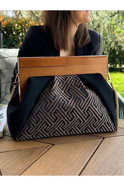 JOPHIEL Patchwork Chain and Wooden Scholarship Bag - Hand, Arm and Shoulder Bag