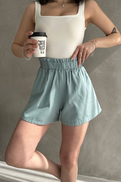 bacc Pantaloni scurți de damă, albastru, cu talie relaxată, cu buzunare cu șnur Bcdf- 233304
